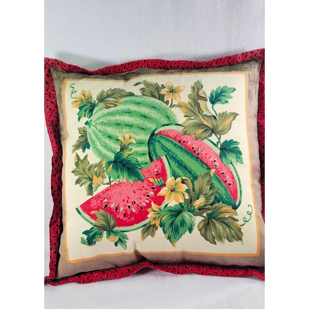 Vintage Watermelon Floral Throw Pillow Square 16x16 Down Feather Filled Bordered